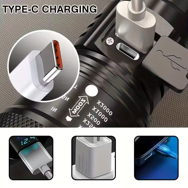 Multifunctional hand zoom light with type c charging