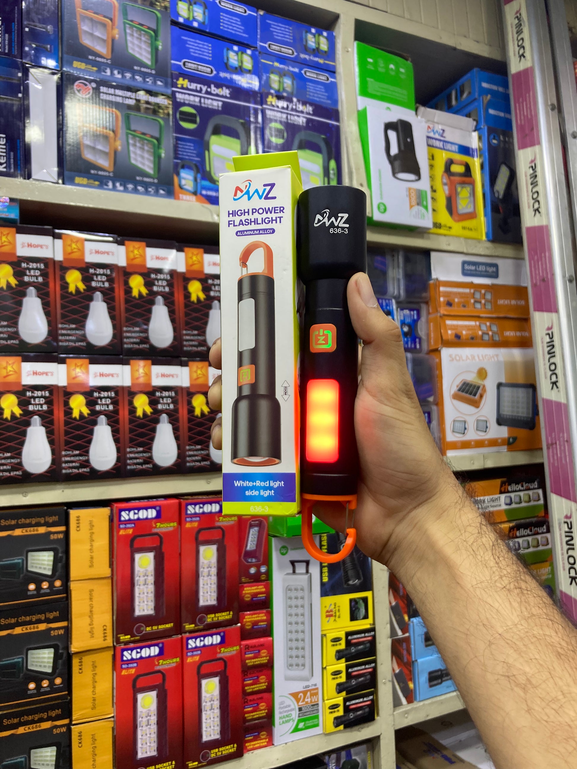 3 Color Zoom Flashlight – White, Yellow & Blue Rechargeable Torch