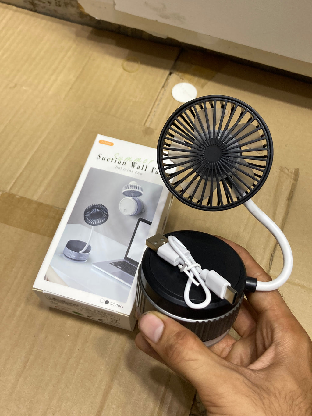 2-in-1 Portable Mini Fan with Suction Cup | USB Rechargeable Desk & Wall Fan | Silent Cooling Fan Pakistan