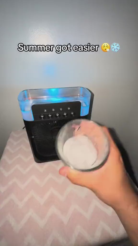 Portable Air Cooler Fan with Mist Spray – Rechargeable Mini AC Fan with Humidifier & LED Light